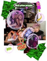 a collage of pictures of people and bubbles